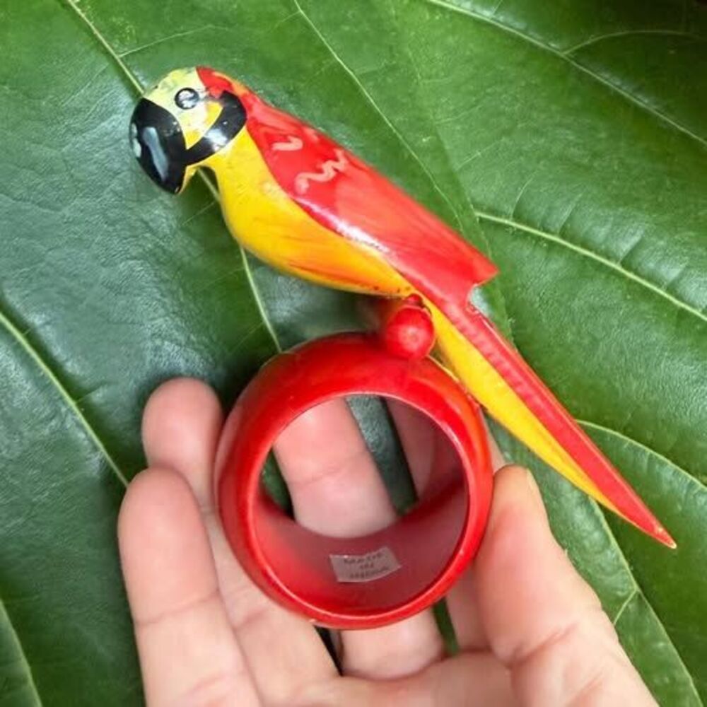 Set 3 Handcrafted & Painted Parrot Napkin Rings